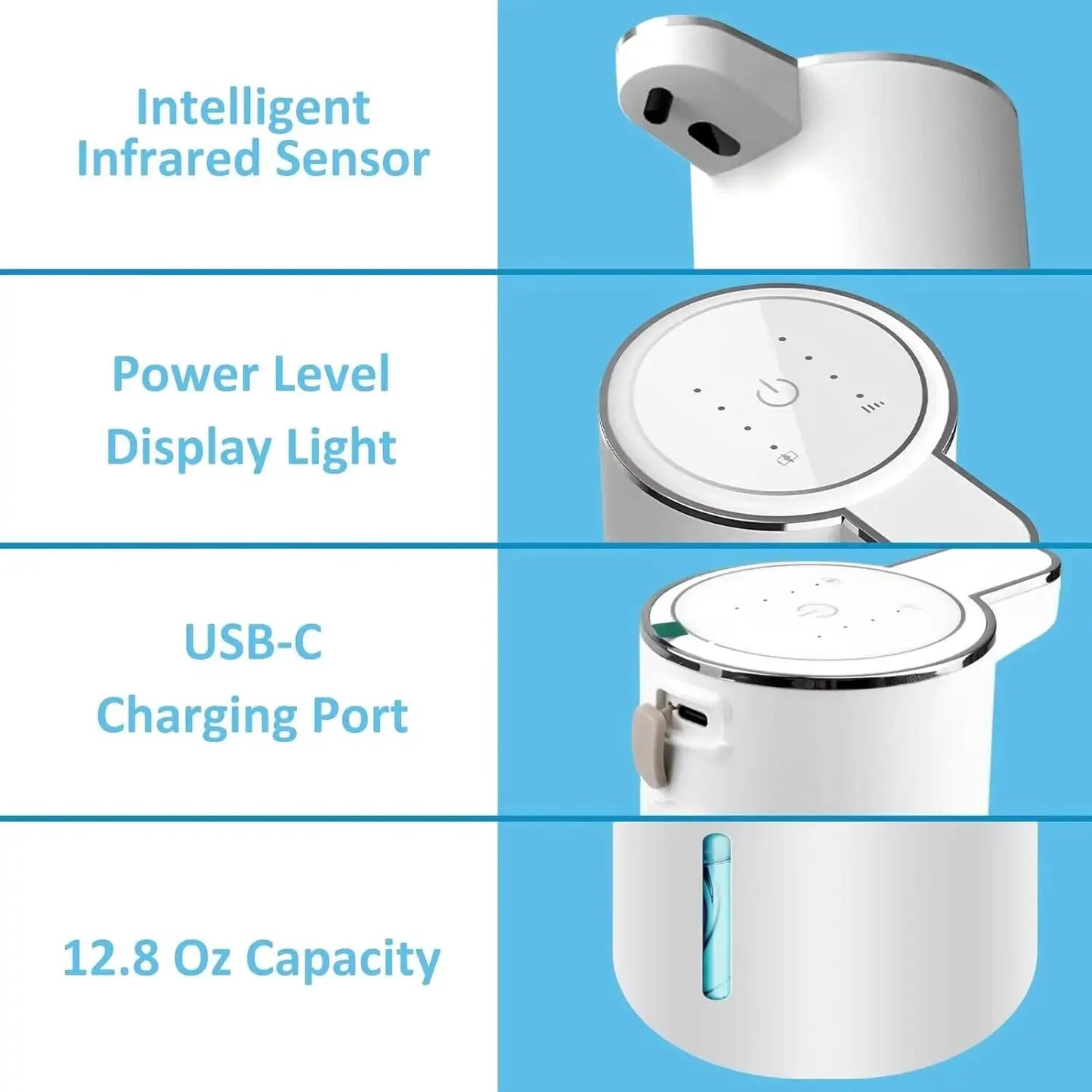 New Automatic Soap Dispensate Touchless Foaming Soap Dispensate 380ml USB Rechargeable Electric 4 Level Adjustable for Home