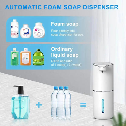 New Automatic Soap Dispensate Touchless Foaming Soap Dispensate 380ml USB Rechargeable Electric 4 Level Adjustable for Home