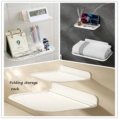 New folding shelf storage rack Wall Mounted Saving Space Phone Holder Wifi Router Storage Tray bathroom accessories organizer