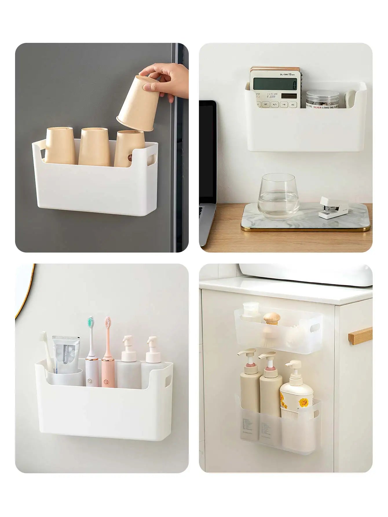 Worthbuy Multifunctional Plastic Storage Rack Holder Punch Free Wall-Mounte Storage Organization Kitchen Cabinet Storage Box