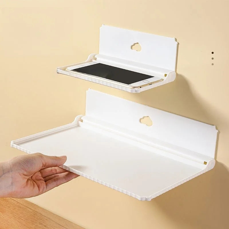 New folding Shelf Storage Rack Wall Mounted Saving Space Phone Holder Wifi Router Storage Tray Bathroom Accessories Organizer